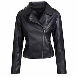 Black,XS to XXL Artfasion Women's Faux Leather Jacket Ladies Girls Fashion Zip Up Motor Biker Jacket Coat