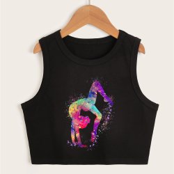 Girls' Dreamy Gymnastics Print Sleeveless Tank Top - Casual Round Neck Breathable Polyester Blend For Summer