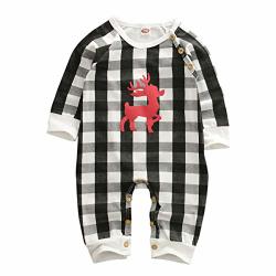 Lelloing Newborn Baby Boy Girl Romper Christmas Clothes Outfit Infant Long Sleeve Pajama+ Hat Set 70 0-3M H3