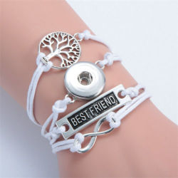 New Fashion Noosa Snap Button Leather Charm Bracelet - Best Friend Tree Of Life Infinity And Clip