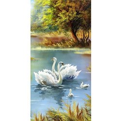 Whitelotous Swan In Lake 5D Diamond Painting Diy Paint-by-number Kit Home Wall Decor 30 X 56 Cm