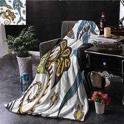 Ggacen Sofa Blanket Mermaid Seahorse And Calmar Pattern Drawing Effect Winter Luxury Plush Microfiber Fabric 70"X90" Inch