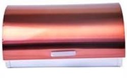 Stainless Steel Bread Bin - Elegant Design Copper Painted Finish Roll Top Lid With Handle Retail Box Out Of Box Failure Warranty  