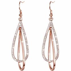 Love&clover Earrings For Women Dangling Crystal Drop Dangle Earrings Elliptical Ring Teardrop Women Girls Wedding Gift Rose Gold