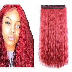 Iluu 130M Fashion Red Clip On Hairpiece 24" 110G Long Deep Wave Heat Resistent Fiber Synthetic Hair Extension Clip In Corn Wave Hair Extensions