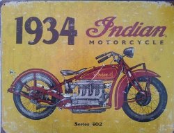 Indian. 1934 Motor Cycle. Distressed Metal Sign MT25
