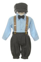 Vintage Dress Suit-bowtie Suspenders Knickers Outfit Set For Boys-toddler HOUNDSTOOTH-BLUE-2T
