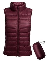 Beyove Women's Stand Collar Zip Up Front Gilet Quilted Padded Vest A Wine Red XL