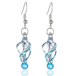 BLEEK2SHEEK Murano Inspired Glass Twirl Hypoallergenic Earrings With Stainless Steel French Ear Hooks Blue