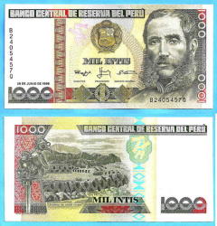 Peru 1000 Intis 1988 Uncirculated South America Banknote