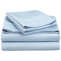 Nile Bedding Collection Luxury Hotel Bed Sheets Egyptian Cotton 600 Tc 5PCS 15 Inches Deep Pocket Light Blue Solid Adjustable Split-king Size.