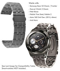 Truffol 22mm Metal Band For Samsung Gear S3 Frontier & Classic Fitbit Blaze Huawei Watch 2 Classic - Quick Release Stainless Steel Strap Wristband Titanium Grey
