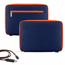 Vangoddy Irista 10 Inch Compact Pu Leather Sleeve For Acer Iconia One 7 Iconia One 8 B1 870 Midnight Blue Orange USB Cable