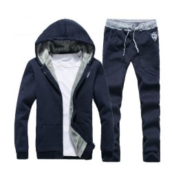 Mens Thick Casual Sport Joggers Solid Color Set Fashion Tracksuit Suit Hoodies