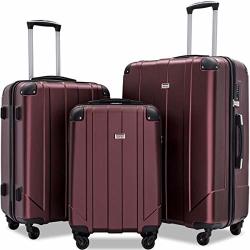 Merax Luggage Sets With Tsa Locks 3 Piece Lightweight P.e.t Luggage 20INCH 24INCH 28INCH Mahogany