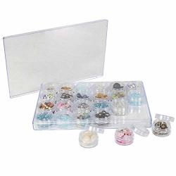 Everything Mary Large Plastic Bead Storage Case With 24 Removable & Stackable Jars- Clear Pink Organizer Storage For Large Small MINI Tiny Beads