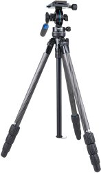 Slik Pro 634CF-SVH Carbon Fiber Tripod With SVH-501 Compact Fluid Video Head For Mirrorless dslr Sony Nikon Canon Fuji Cameras And More - Black 611-899