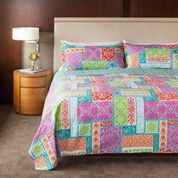 Slpr Carnival Of Colors 2-PIECE 100% Cotton Lightweight Printed Quilt Set Twin With 1 Sham Machine Washable All-season Bedspread Coverlet
