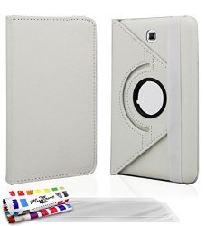 Muzzano Original White Folio Rotative Case Cover For Samsung Galaxy Tab 4 7.0 + 3"ULTRACLEAR Screen Protective Films For Samsung Galaxy Tab 4 7.0