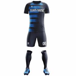 CUSTOM Soccer Jersey Sublimated Print Personalized Name Number Logo Team Men Football Jerseys Gradient Uniform Dark Blue YOUTH-150CM