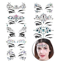 Konsait 9 Sets Mermaid Face Gems Glitter Face Stickers Crystals Face Jewels  Rave Accessories Self Adhesive Glitter Rhinestone Temporary Tattoos for