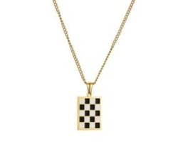 Trendy Titanium 18K Gold Plated Checkered Necklace - Rectangular Checkered