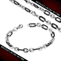 Stainless Steel 2-TONE Oval Link Chain & Bracelet Set