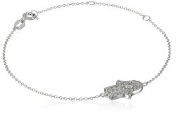 Platinum-plated Sterling Silver Swarovski Zirconia The Hamsa Hand Of Fatima Charm Bracelet 6" + ...