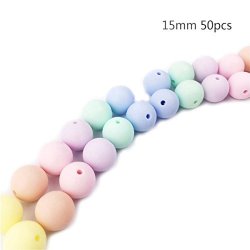 Baby Love Home Baby Teether Silicone Beads 50PC 15MM Bpa Free Candy Color Round Balls Diy Teether Bracelet Beads For Kid Handmade Crafts Teether Toys
