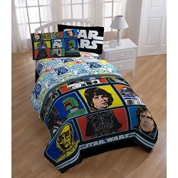 5 Piece Kids Blue Star Wars Theme Comforter Twin Set Starwars Rogue 1 Imperial Trooper Bedding Light Saber Death Star Darth Vader Luke Skywalker