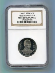 Pf65 Nelson Mandela Ngc Proof Pf 65 Ultra Cameo Year 2000 R5 Coin - Free Worldwide Courier Shipping