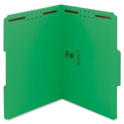Smead Fastener File Folder 2 Fasteners Reinforced 1 3-CUT Tab Letter Size Green 50 Per Box 12140