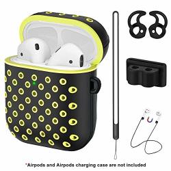Maxjoy Airpods Case Cover Compatible With Apple Airpods Case 2 & 1 Airpod Accessories With Airpod Strap Magnetic silicone Hand Strap airpods Ear Tip airpods Watch Band