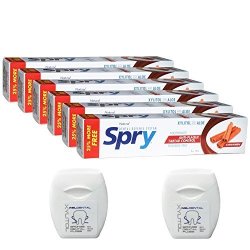 Spry Cinnamon Xylitol Toothpaste 6-PACK Non-fluoride Bundle With Weldental Xylitol Sponge Floss 2