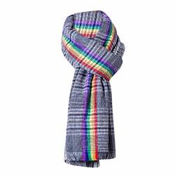 Liuliuliuclassic Women Autumn Winter Thicken Rainbow Plaid Tassel Soft Shawl Wrap Scarf Black