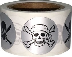 Silver Skull And Crossbones Circle Dot Stickers 3 4 Inch Round 100 Labels On A Roll
