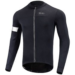 Dooy Mens Cycling Bike Jersey Long Sleeve Winter Thermal Biking Running Breathable Jacket With Full Zipper And Rear Pokets Black