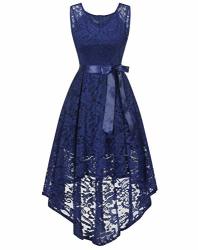 Nightycatty Women's Floral Lace Hi-lo Dress Fit & Flare V Neck Asymmetrical Dress Navy S