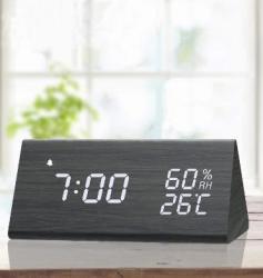 Wooden Digital LED Alarm Clock Black