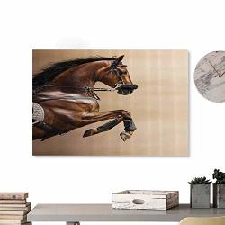 Wall Art Painting Print Animal Decor Collection Chestnut Color Horse Jumping In A Hackamore Life Force Power And Honor Love Sign Print Brown Cream