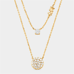 Kors Brilliance Collection Gold Plated Sterling Silver Double Layered Pav Disk Necklace
