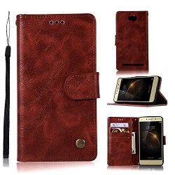 Luckyandery Huawei Y3 II Leather Case Huawei Y3 II Accessories Leather Cases With Credit Card Holder Slot Shock-absorbing Cover For Huawei Y3 II Wine Red