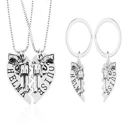 1 Set Thelma And Louise Revolver Charm Keychain Broken Heart-shaped Puzzle Bff Necklace Silver