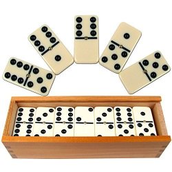 Dominoes Set- 28 Piece Double-six Ivory Domino Tiles Set Classic Numbers Table Game With Wooden Carrying storage Case By Hey Play 2-4 Players Renewed