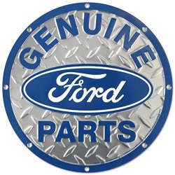 Ford Genuine Parts Diamond Plate Die-cut Round Tin Sign