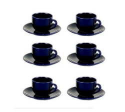 Espresso Cups With Saucers Set - 6-PIECE - Ink Blue