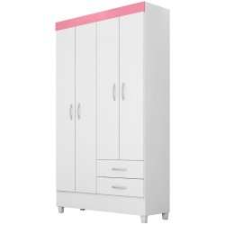 ASTRO Wardrobe 4 Door And 2 Drawer White pink