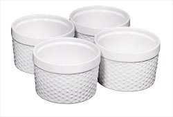 Home Essentials Set Of 4 MINI Stoneware Hobnail 6 Oz Ramekins - Textured Porcelain Mousse Creme Brulee Custard Cups Baking Souffles Quiche Cups White - 4 Inches