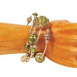 Lime Green Glass Pearl Shell Beaded Charm Bauble Wrap Coil Bracelet Bali Bay Trading Co