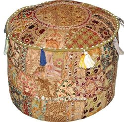 Nandnandini- Indian Vintage Ottoman Pouf Cover Patchwork Ottoman Living Room Patchwork Foot Stool Cover Decorative Handmade Home Chair Cover